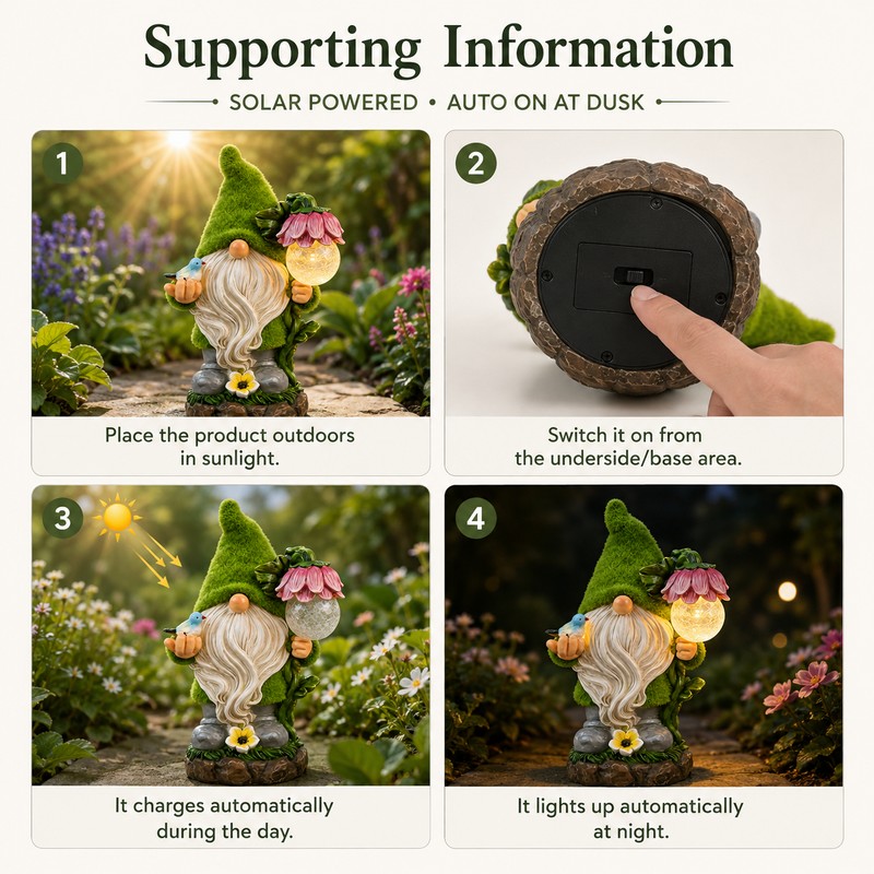 Solar Garden Gnome Light for Outdoor Decor – Resin LED