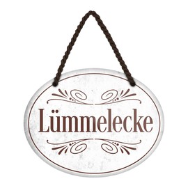 Lümmelecke Hanging Sign in Vintage Style Retro Decorative Sign for Favourite Place Chill Area Relax Zone Balcony Patio Oval Tin Sign with Cord and Suction Cup 18 cm x 12 cm