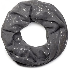 styleBREAKER Women's Loop Scarf with Glittering Metallic Stars All Over Print Pattern, Lightweight Solid Color Infinity Scarf, Cloth 01016118, Colour:Dark Grey