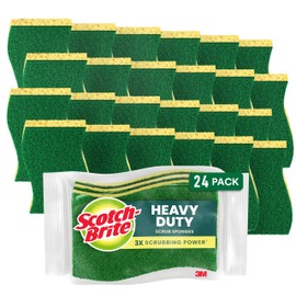 Scotch-Brite Heavy Duty Scrub Sponge, 24 Kitchen Sponges Designed for Tough Messes in the Kitchen that Last 3X Longer*, Best for Cast Iron Skillets and Outdoor Grills, Flexible, Durable, and Strong