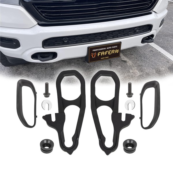 Fafern Heavy Duty Front Tow Hooks Fit for 2019-2023 Dodge Ram 1500 DT(3.6L 5.7L Engine), Replace OE 82215268AB 68272944AB 68272945AB, Left & Right, Black