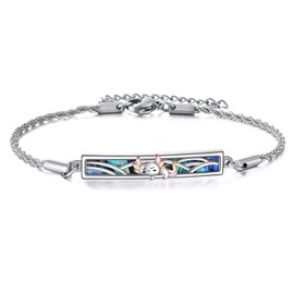 CUPENDA Axolotl Bracelet Sterling Silver Axolotl Abalone Shell Bar Pendant Bracelet Axolotl Pendant Jewelry Gift for Women Girls