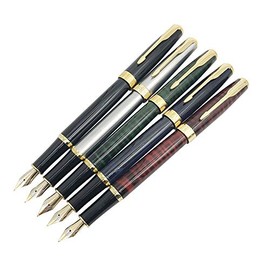 Baoer 388 - Pluma estilográfica de metal para regalo, papelería, clip dorado, punta fina, 5 piezas                                                    