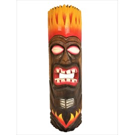 20" Handcarved Wood Tiki Mask with Turtle Tropical Hawaiian Design!