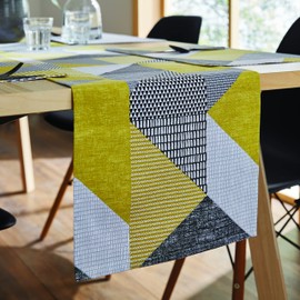 Catherine Lansfield Dining Larsson Geo Cotton 33x220 cm Table Runner Ochre Yellow