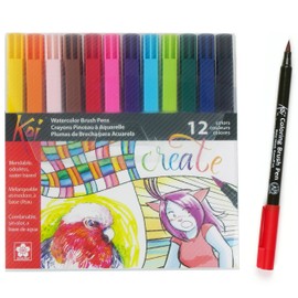 SAKURA Koi Coloring Brush Pens - Watercolor Brush Pen Set - Assorted Colors - 12 Pack