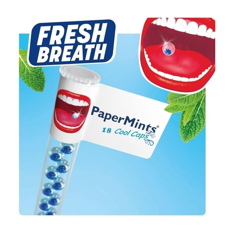 PaperMints Cool caps breath refreshers one box of 32 tubes