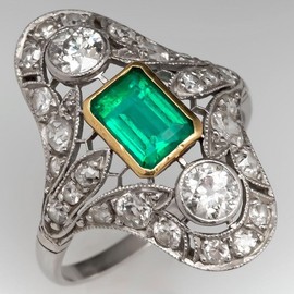 Green Gemstone Ring Vintage Emerald Ring Engagement Rings Solitaire Promise Ring Court Style Openwork Floral Pattern Accessories lace Imitation Emerald Zirconia Ring Dinner Party Matching Ring（7）