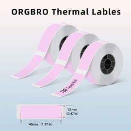 ORGBRO X1 Label Maker Tape, Genuine Thermal Label Print Paper 0.47"×1.57"(12×40mm), 160 Tapes/Roll, 3-Roll, Pink