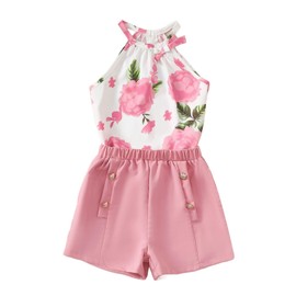 YOURUIKEY Cute Clothes for Girls Summer Outfits 2 Piece Clothing Set Pink Rose Crop Top for Kids with Pockets Tween Shorts Set Size 9