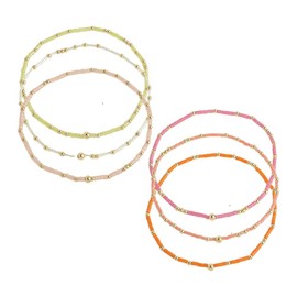 Tyebiva Gold Seed Beaded Bracelets Stack Set for Women, 6Pcs Colorful Boho Friendship Beige Pink Beads Stackable Stretch Bracelet Summer Beach Jewelry Gift