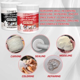 Epoxy Clay, Magic Epoxy Sculpt Clay, 2 Part Modeling Compound (A & B) of Magic Sculpt Epoxys Clays for Sculpting, Modeling, Building and Repairing, White, 1 Pound