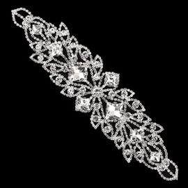 URROMA Sliver Rhinestone Flower Applique, 1 Piece Crystal Applique Embellishment Crystal Patch for Wedding Dress Bridal Shoe Bag Decor DIY Supplies