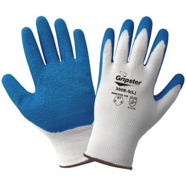 Global Glove Gripster General Purpose Abrasion and Puncture Resistant Gloves, Lightweight 13-Gauge White Polyester with a Blue Etched Rubber Coated Palm and Secure Wrist Cuff, Pack of 12 Pairs, Medium