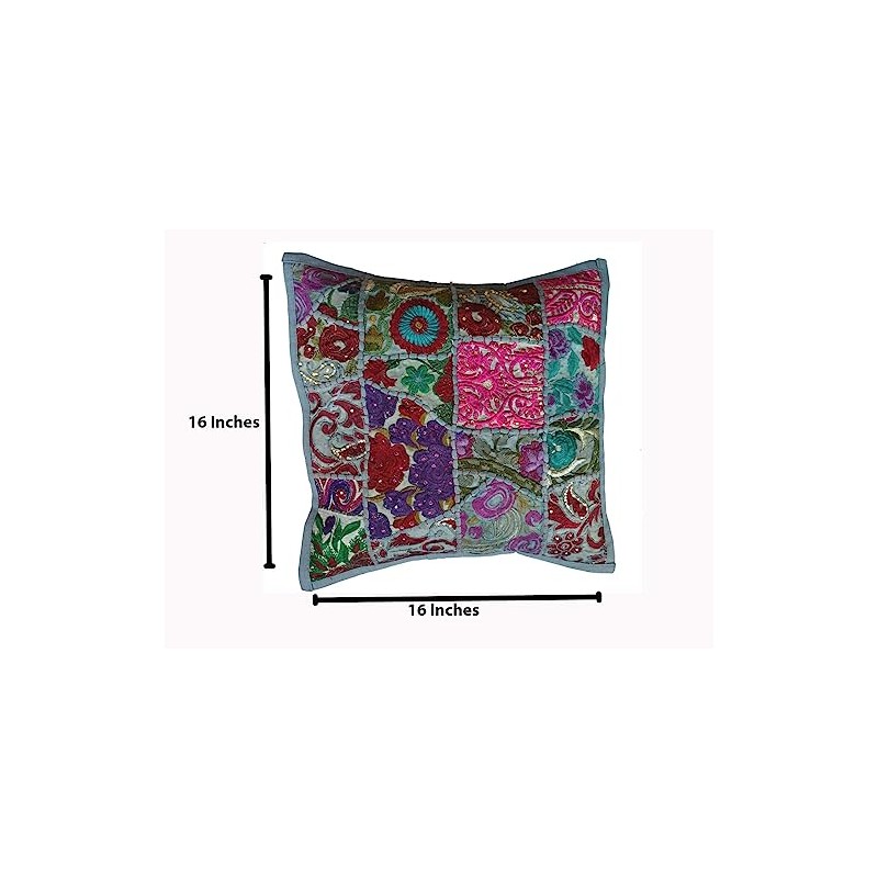 Rastogi Handicrafts Handmade Patchwork Cushion Pillow, Sari Patch Throw Pillow