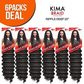 Harlem125 Synthetic Hair Braids Kima Braid Ripple Deep 20" (6-Pack, 1B)