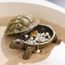 Chris.W Sea Turtle Trinket Jewelry Box, Hand-painted Enameled Jewelry Box, Animal Figurine Collectibles Ring Holder Case, Tortoise Necklace Earring Storage Box Women Gift Bookshelf Home Decor