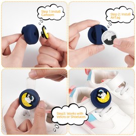 AXFEE 2Pack Air-Tag Holder For Kids Shoelaces, Cartoon Kids Shoelaces Air-Tag Holder, Soft Hidden Clip Tag For Air Tag, Gps Tracker Accessories for kids Toddler Shoes Insert, with 4 White Shoe Flower