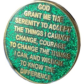 Dragonfly Green Glitter One Day At A Time Serenity Prayer Medallion Chip