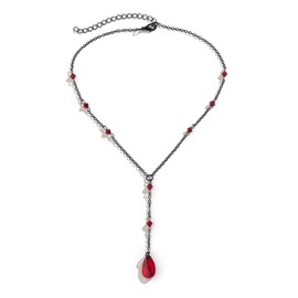 Gothic Necklace for Women Vampire Blood Necklace Teardrop Beaded Necklace Y Choker Necklace Chain Pendant Necklace Christmas Birthday Gifts for Girls