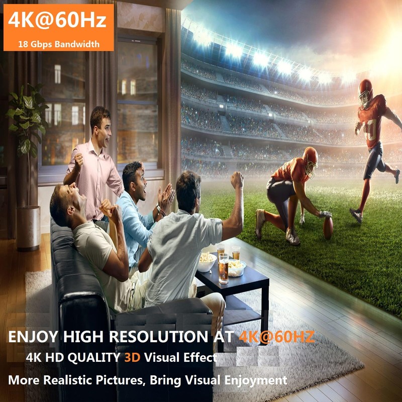4K@60Hz HDMI Splitter 1 in 4 Out,Dual Power Supply DC5V1A+USB-C