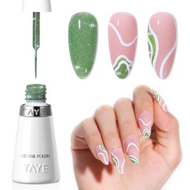 TAYE Glitter Gel Nail Polish Liner, Green sparkle gel nail polish, reflective glitter Holographic Gel Nail Polish Built Thin Brush, Soak Off UV/LED Curing off Gifts For Salon Nail Art, Color 2989