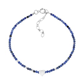 AeraVida The Vibrant Colors of Love .925 Sterling Silver Heart and Simulated Blue Lapis-Lazuli Charm Bracelet | Classic Sterling Silver Bangle Bracelet for Women | Gift for Special Day