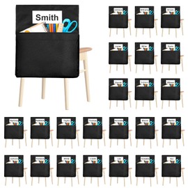 Kartols 24 PCS Chair Pockets for Classroom, 20 x 17 Inch Large chair pockets, seat sacks for classroom chairs k-2, with Name Tag 24, teacher chair seat sack classroom Folders Teacher Supplies black