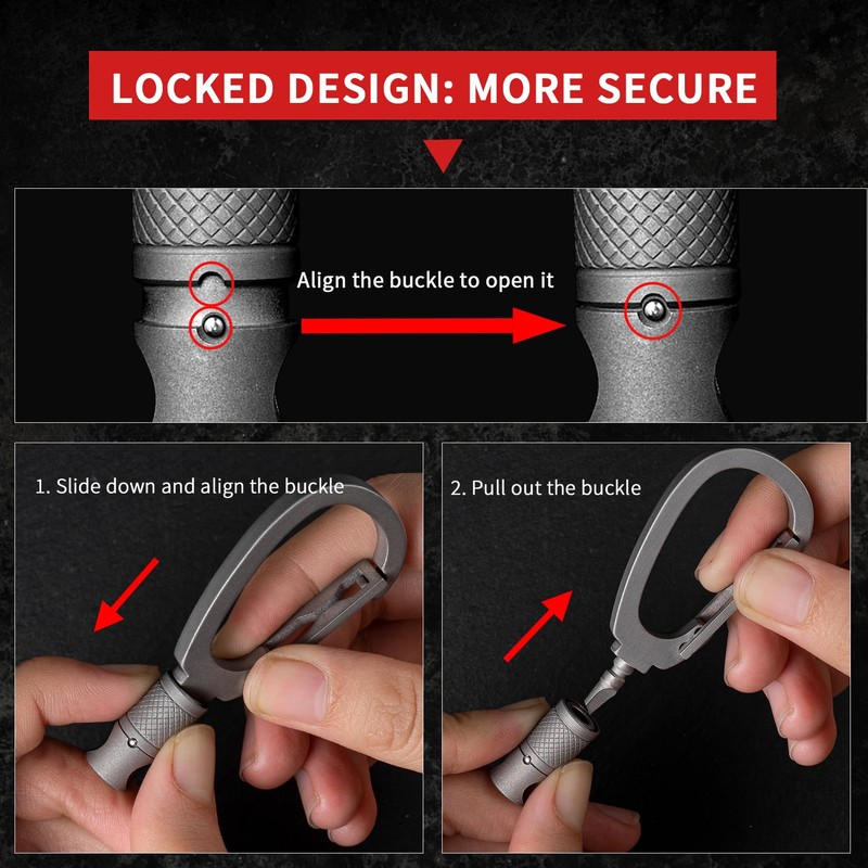 FEGVE Titanium Quick Release Keychain Clip and 28mm Key Ring,