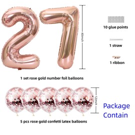 Rose Gold 27 Foil Balloons 40" Jumbo Foil Balloons Confetti Balloons for 27th Birthday Wedding Anniversary Party Decorations
