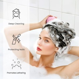 Flomiara Kopfhautmassagegerät für Haarwachstum, Kopfmassagegerät, weiche Silikon-Zähne, Scrubber für dickes dünnes Schuppenbürste Silikon-Haarschrubber funktioniert auf nassem/trockenem Haar (Rosa)