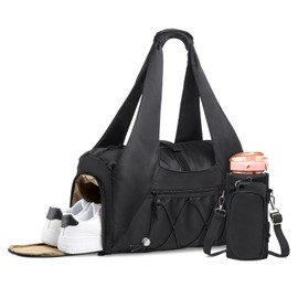 SUIKIHUM Gym Tote Bag for Women with Water Bottle Pack, Lightweight Duffle Bags for with Shoe Compartment, Workout Yoga Mat Luggage(Black)