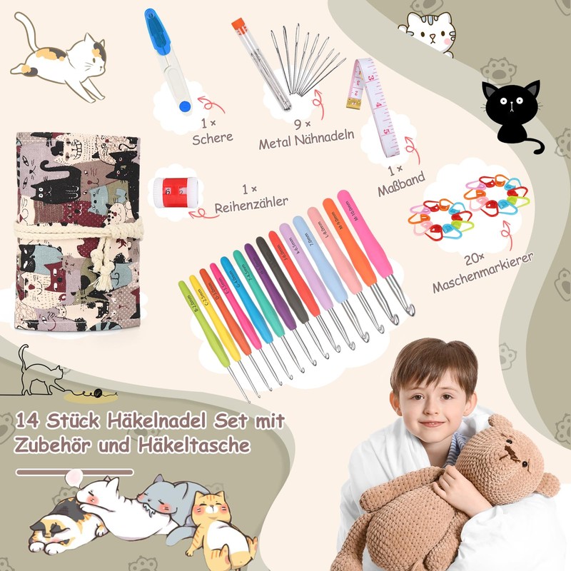 Coopay Crochet Hook Set with Roll Bag, 14 Pieces Crochet