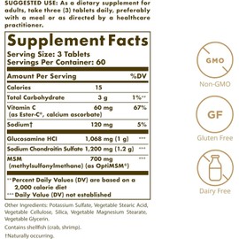 Solgar Extra Strength Glucosamine Chondroitin MSM With Ester-C 180 Tablets