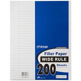 Top Flight Filler Paper, 8.5 x 11 Inches, Wide Rule, 200 Sheets (12803) White