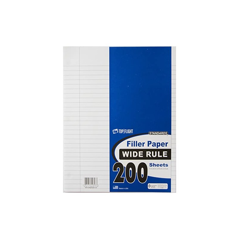 Top Flight Filler Paper, 8.5 x 11 Inches, Wide Rule,