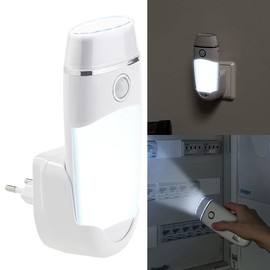 Lunartec Steckdosenlicht: 4in1-Multifunktions-Leuchte & Nachtlicht mit Akku & Induktions-Ladung (Steckdosenlampe Nachtlicht, Nachtlicht Akkubetrieb, Batterieleuchte mit Bewegungsmelder)