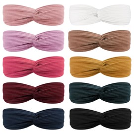 DRESHOW 10 Pack Boho Headbands for Women Vintage Flower Printed Criss Cross Knotted Elastic Hair Band Stretchy Head Wrap Twisted Cute Hair Accessories