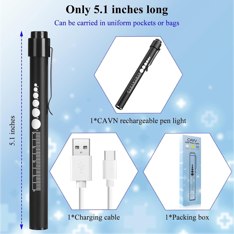 CAVN Rechargeable Pen Light with Pupil Gauge LED Penlights for