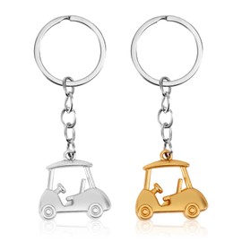 2pcs Golf Cart Keychain, Zinc Alloy Golf Keychain Silver Gold Sparklely Golf Cart Keychain Golf Style Key Chains for Man Golf Lovers Golf Souvenirs