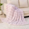 Warm Faux Fur Blanket with Flannel Fleece Reverse, Elsatic Striped