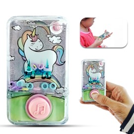 Interactive Unicorn Handheld Kids Water Game, Pink Water Ring Toss Game, Christmas Party Holiday Games Manual Water Game for Travel, Water Ring Shooter Game for Kids, Size-9.5cm