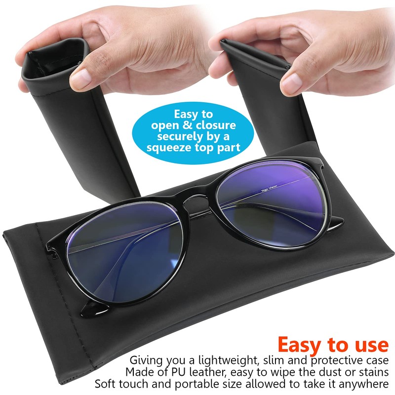 Glasses Case Squeeze Top Sunglasses Sleeve Pouch Leather Case Soft