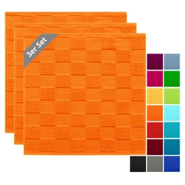 Lashuma Lisbon Kitchen Towels, Orange, Set of 3, 50 x 50 cm, Terry Towelling - Waffle, Kitchen Towels