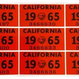 One 1965 YOM California license plate sticker, Dmv, Ca, Registration