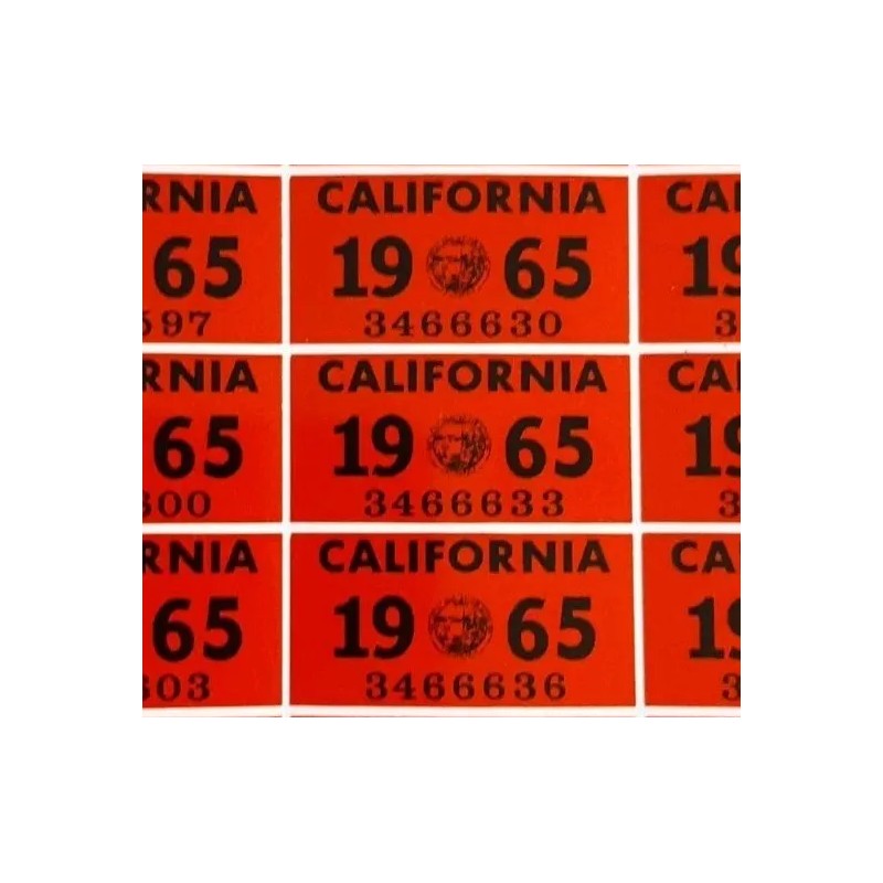 One 1965 YOM California license plate sticker, Dmv, Ca, Registration