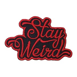Octory Stay Weird Iron On Patches for Clothing Saw On/Iron On Funny Biker Embroidered Patch Applique for Jeans, Hats, Bags (Red)