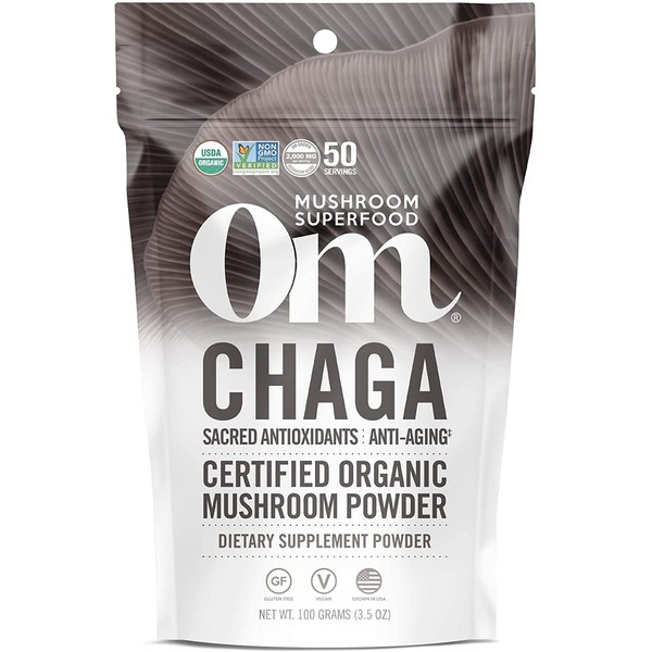 Om Mushroom Superfood Chaga Organic Mushroom Powder, 3.5 Ounce, 50 Servings, US Grown, Sacred Antioxidants & Immune Support, Superfood Mushroom Supplement