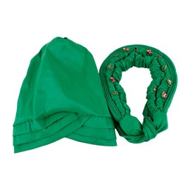 African Autogele Headtie Raw Silk Diamonds Head Wraps Women Turban Cap Nigeria Wedding Geles Party Headpiece Turbante Mujer (Green)