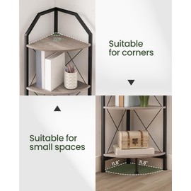 CHOEZON 4-Tier Corner Shelf, Industrial Corner Bookshelf, 47.6" Corner Storage Stand, Plant Stand Display Shelf, Corner Bookcase for Bedroom, Living Room, Home Office, Greige and Black TCJ09BG